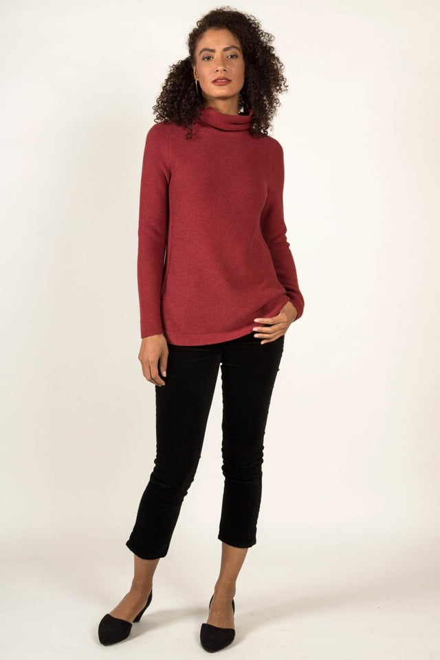 Funnel Neck Pullover Sweater in Cherry - Veneka-Sustainable-Ethical-Tops-Indigenous Drop Ship