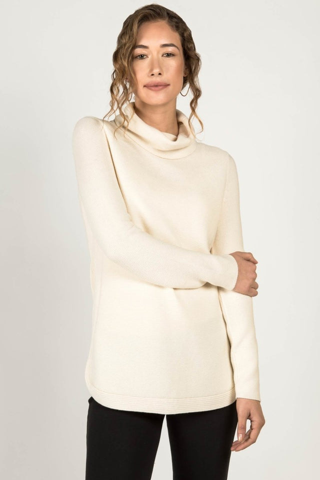 Funnel Neck Pullover Sweater in Ivory - Veneka-Sustainable-Ethical-Tops-Indigenous Drop Ship