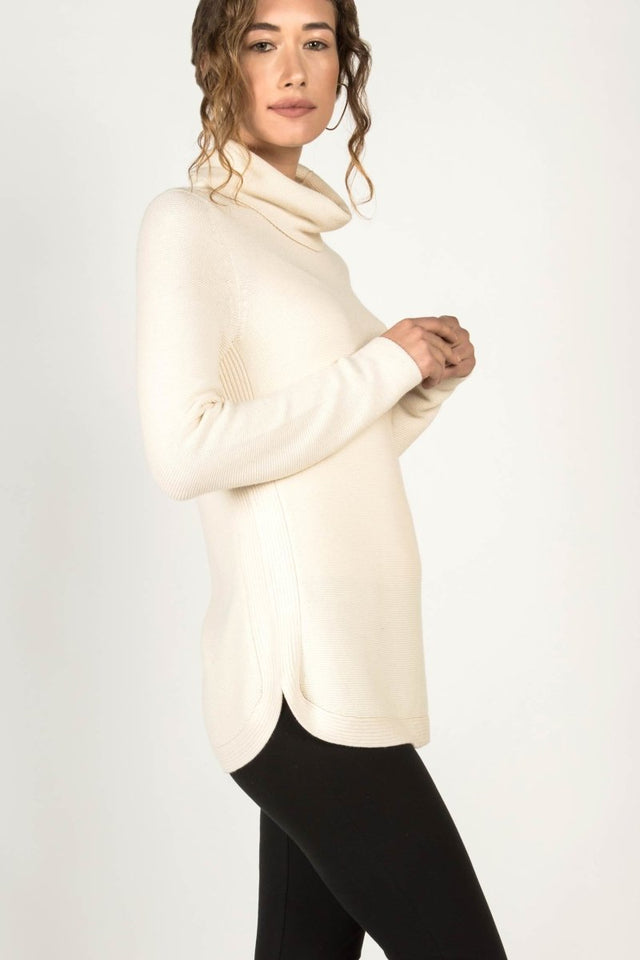 Funnel Neck Pullover Sweater in Ivory - Veneka-Sustainable-Ethical-Tops-Indigenous Drop Ship