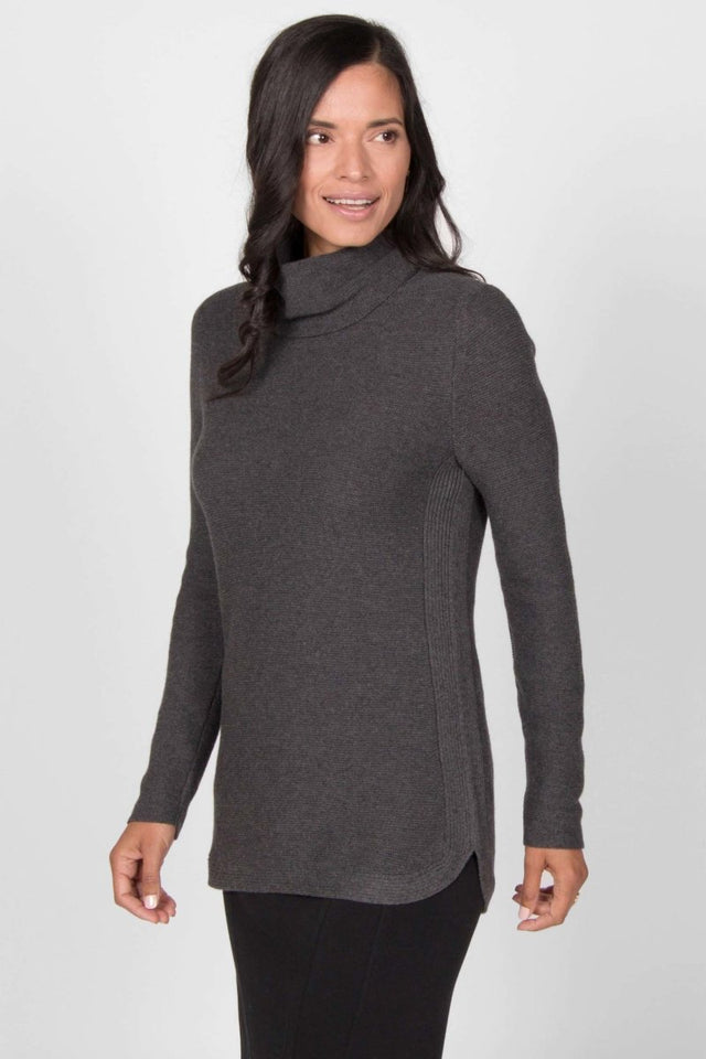 Funnel Neck Pullover Sweater in Silver - Veneka-Sustainable-Ethical-Tops-Indigenous Drop Ship