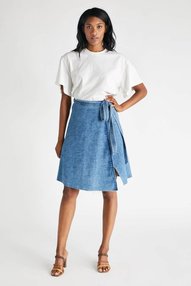 Harper Skirt in Compton Creek - Veneka-Sustainable-Ethical-Bottoms-Etica Denim Drop Ship