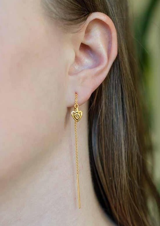 Heart Threader Earring in Gold - Veneka-Sustainable-Ethical-Jewelry-Astor & Orion Drop Ship