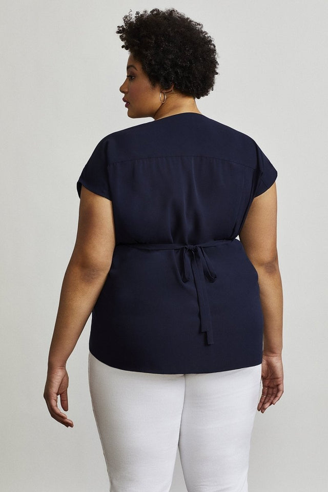 Hudson Blouse in French Navy - Veneka-Sustainable-Ethical-Tops-Hours Drop Ship