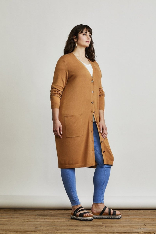 Hyland Cardi Dress in Camel - Veneka-Sustainable-Ethical-Dresses-Hours Drop Ship
