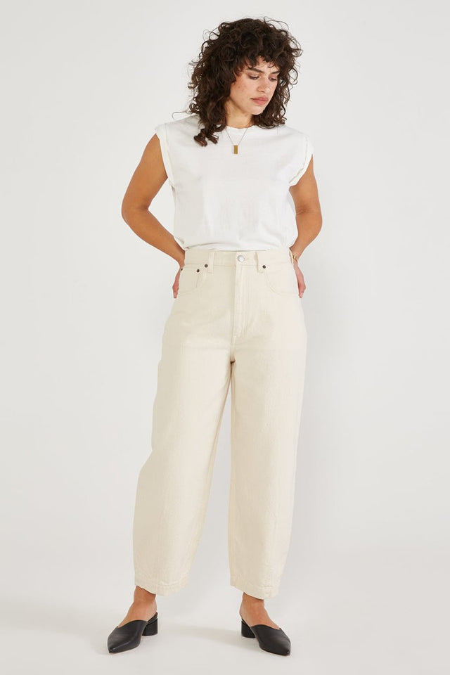 Iris Relaxed Taper in Natural - Veneka-Sustainable-Ethical-Bottoms-Etica Denim Drop Ship