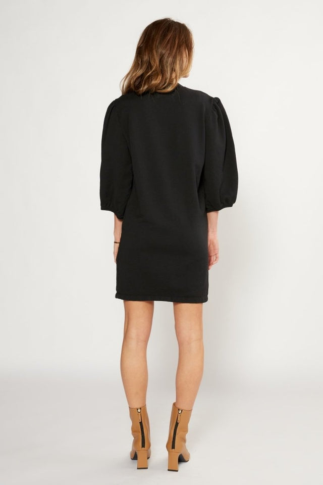 Isabelle Puff Sleeve Dress in Black Beauty - Veneka-Sustainable-Ethical-Dresses-Etica Denim Drop Ship