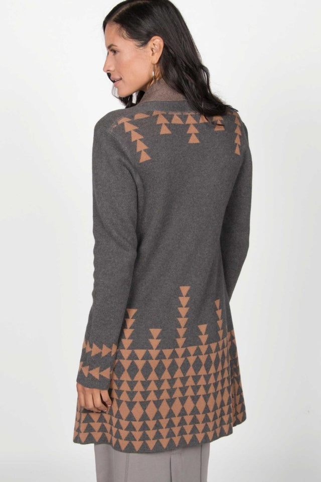 Jacquard Cardigan in Charcoal Camel - Veneka-Sustainable-Ethical-Jackets-Indigenous Drop Ship