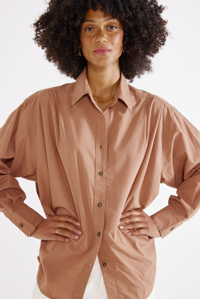 Jeana Poplin Shirt in Mink - Veneka-Sustainable-Ethical-Tops-Etica Denim Drop Ship