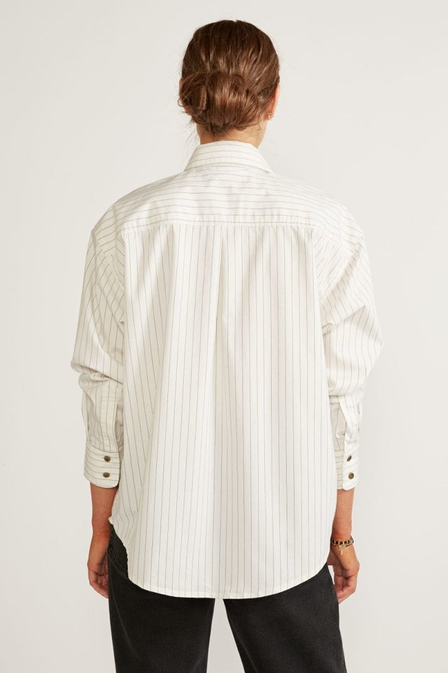 Joni Classic Shirt in Black White Stripe - Veneka-Sustainable-Ethical-Tops-Etica Denim Drop Ship