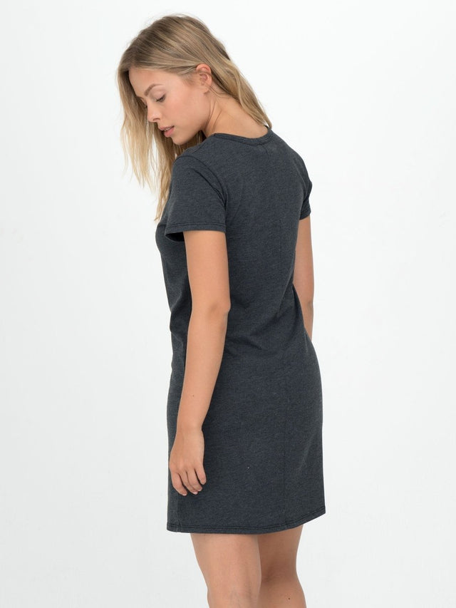 Kate V-Neck Tee Dress in Charcoal - Veneka-Sustainable-Ethical-Dresses-Graceful District Drop Ship