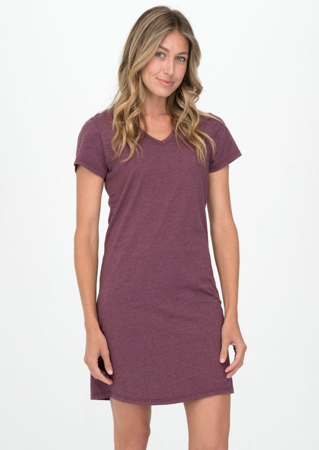 Kate V-Neck Tee Dress in Heathered Port - Veneka-Sustainable-Ethical-Dresses-Graceful District Drop Ship