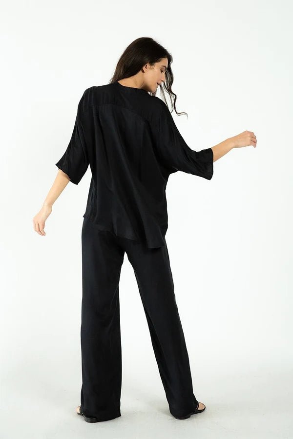 Kerala 3/4 Sleeve V-Neck Blouse in Black - Veneka-Sustainable-Ethical-Tops-Neu Nomads Drop Ship