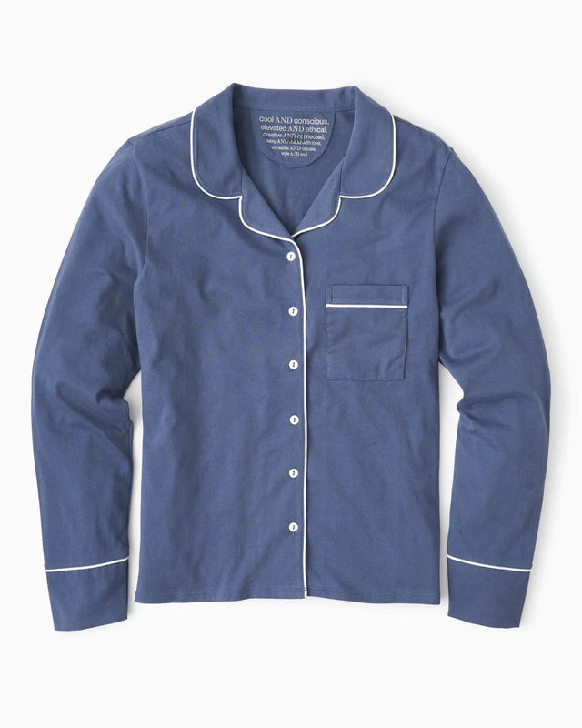 Kerry Sleep Shirt in Blue - Veneka-Sustainable-Ethical-Tops-YesAnd Drop Ship