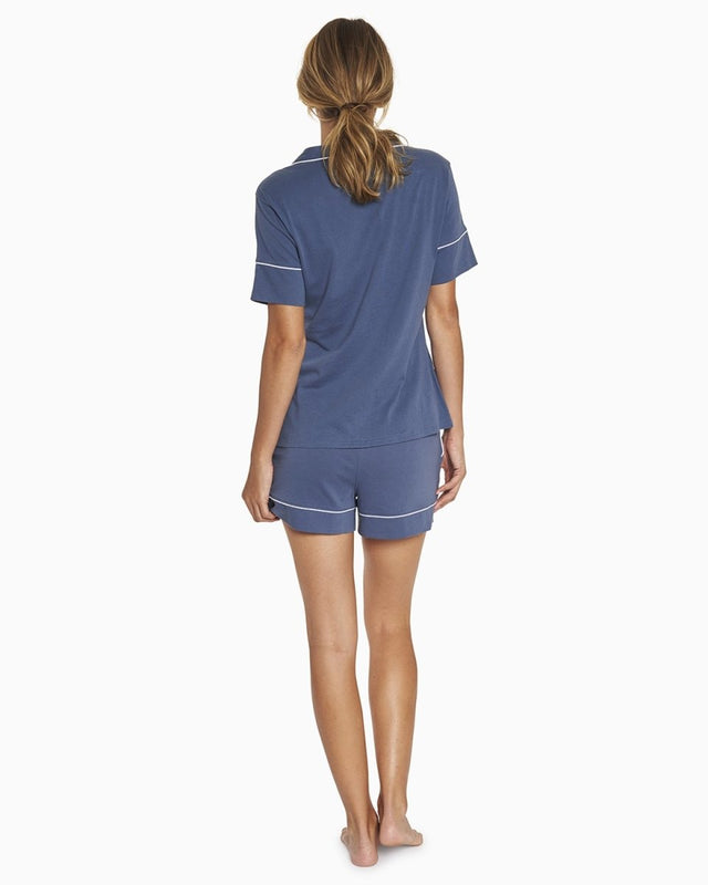 Kirsten Short Sleeve Sleep Shirt in Blue - Veneka-Sustainable-Ethical-Tops-YesAnd Drop Ship