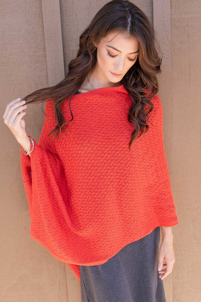 Lattice Stitch Poncho in Canyon Red - Veneka-Sustainable-Ethical-Tops-Indigenous Drop Ship