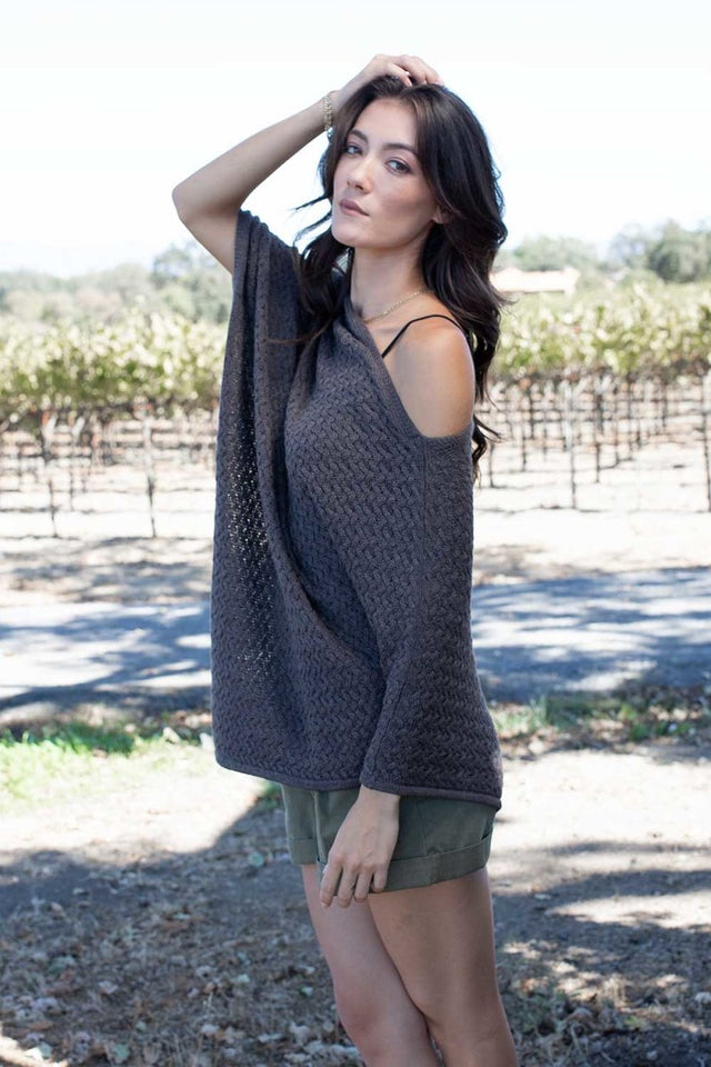 Lattice Stitch Poncho in Stone - Veneka-Sustainable-Ethical-Tops-Indigenous Drop Ship