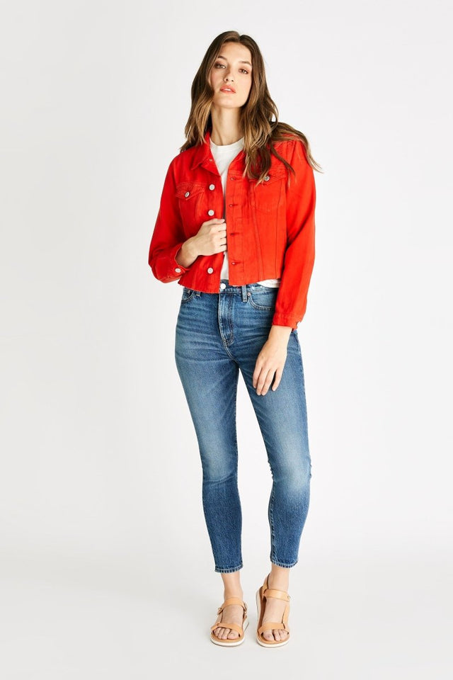 Lennox Denim Jacket in Flame - Veneka-Sustainable-Ethical-Jackets-Etica Denim Drop Ship