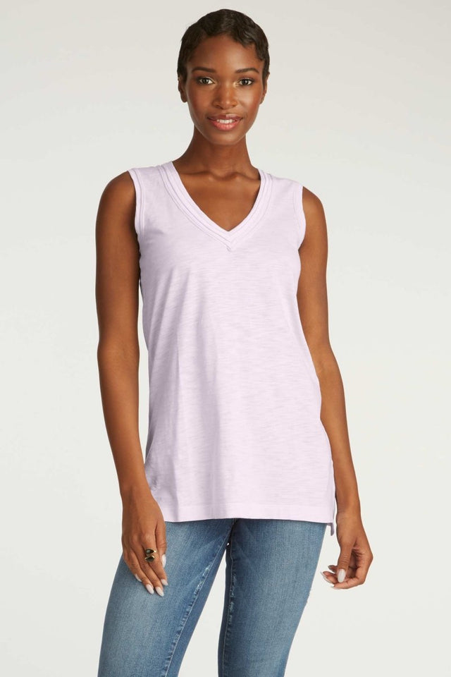 Long V Neck Tank in Pale Lavender - Veneka-Sustainable-Ethical-Tops-Indigenous Drop Ship