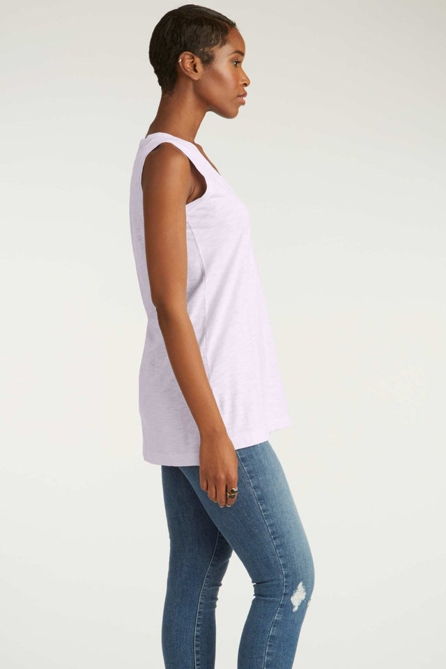 Long V Neck Tank in Pale Lavender - Veneka-Sustainable-Ethical-Tops-Indigenous Drop Ship