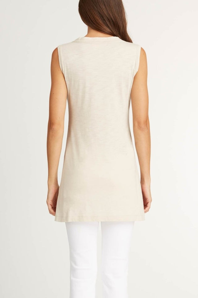 Long V Neck Tank in Pebble - Veneka-Sustainable-Ethical-Tops-Indigenous Drop Ship