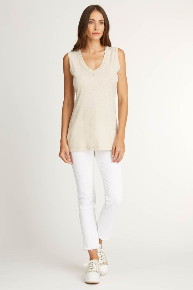 Long V Neck Tank in Pebble - Veneka-Sustainable-Ethical-Tops-Indigenous Drop Ship