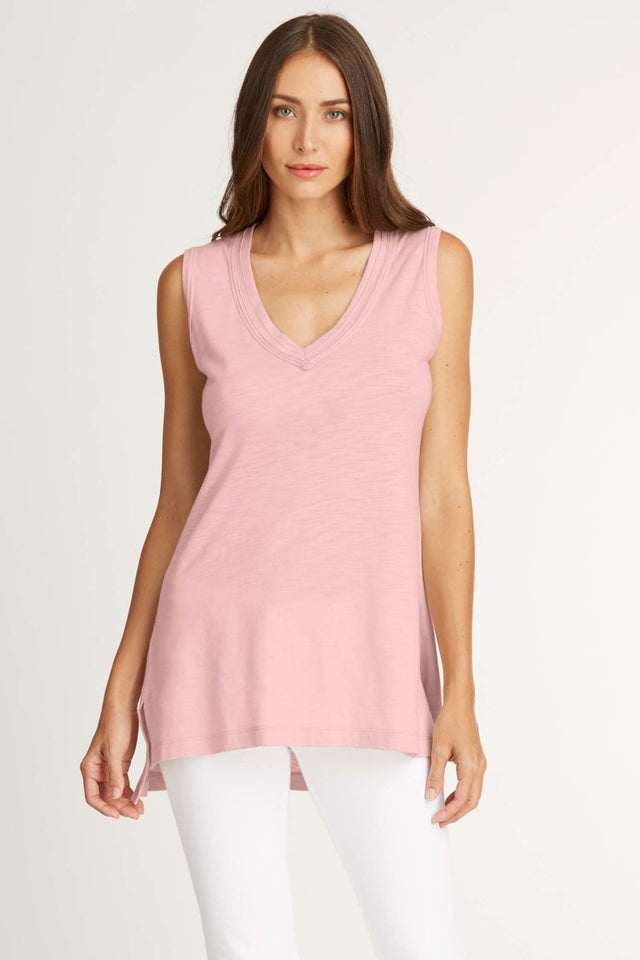 Long V Neck Tank in Rose - Veneka-Sustainable-Ethical-Tops-Indigenous Drop Ship