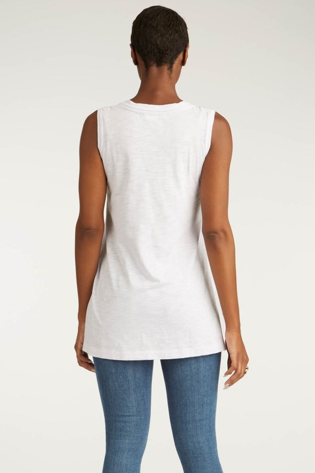 Long V Neck Tank in White - Veneka-Sustainable-Ethical-Tops-Indigenous Drop Ship