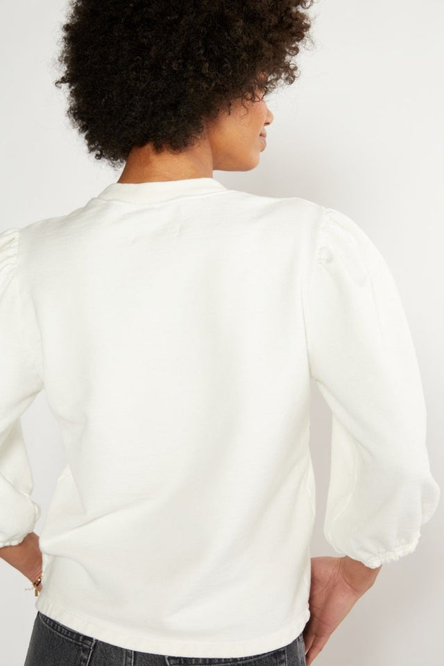 Marie Puff Sleeve Sweatshirt in Cloud White - Veneka-Sustainable-Ethical-Tops-Etica Denim Drop Ship