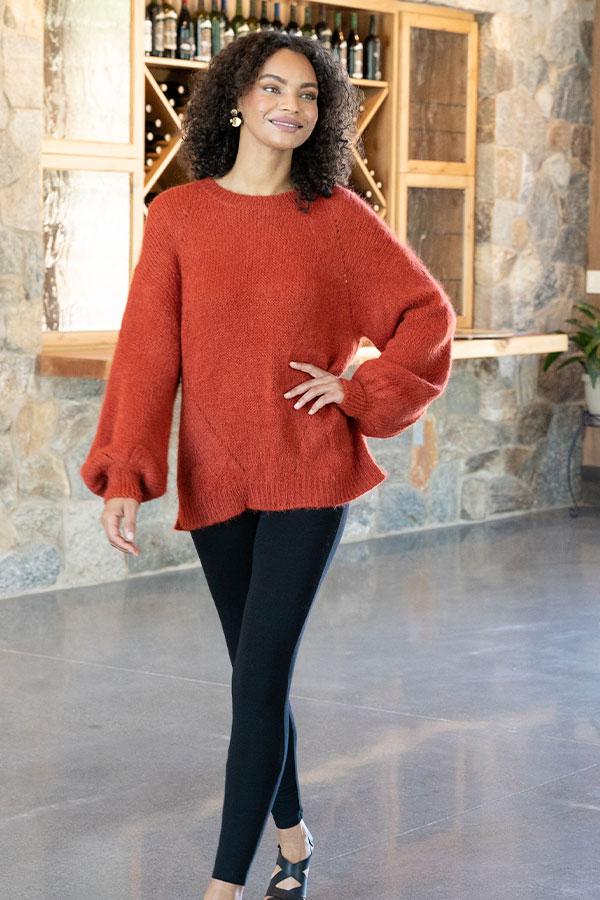 Mayte Sweater in Terra Cotta - Veneka-Sustainable-Ethical-Tops-Indigenous Drop Ship