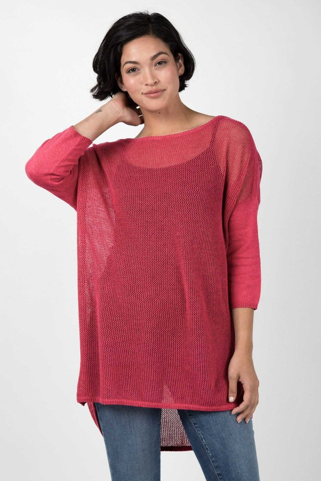 Mesh Pullover Sweater in Heather Red - Veneka-Sustainable-Ethical-Tops-Indigenous Drop Ship