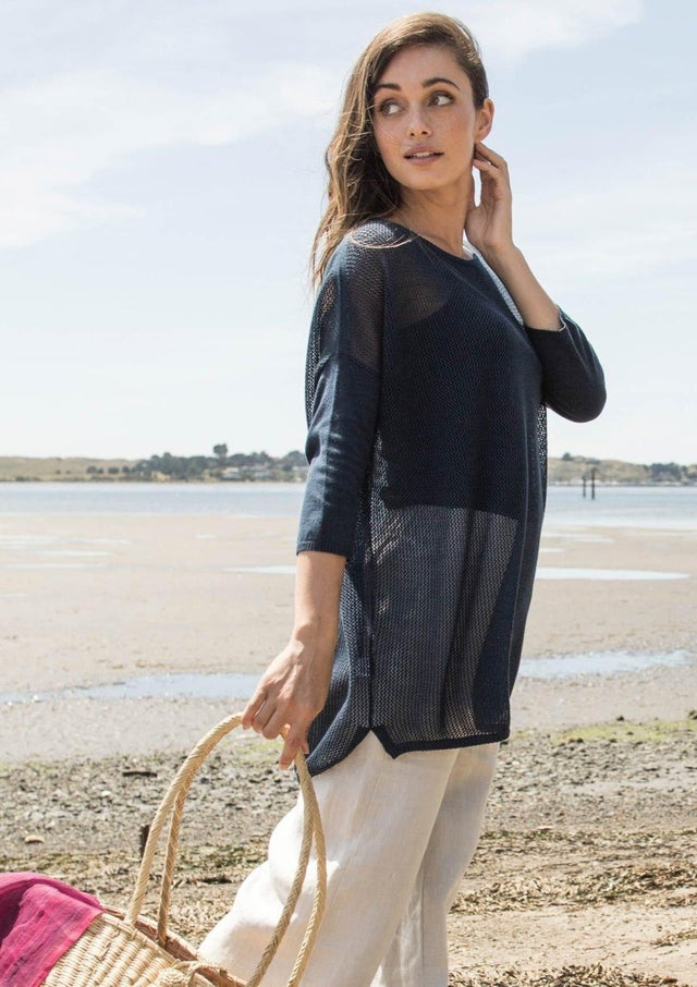 Mesh Pullover Sweater in Summer Navy - Veneka-Sustainable-Ethical-Tops-Indigenous Drop Ship