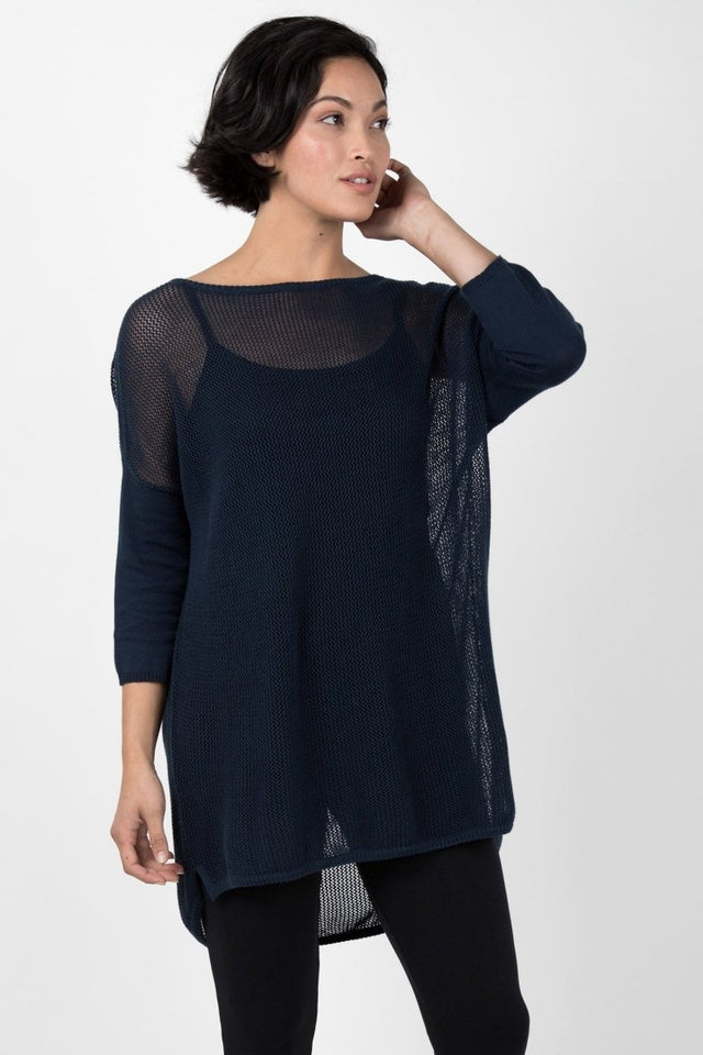Mesh Pullover Sweater in Summer Navy - Veneka-Sustainable-Ethical-Tops-Indigenous Drop Ship