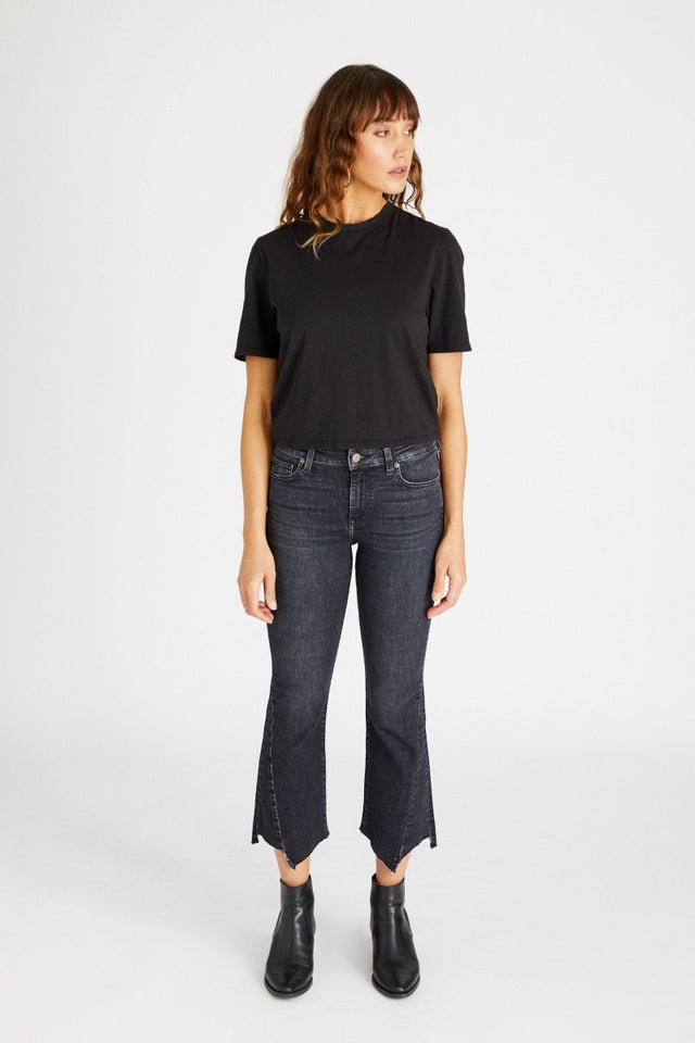 Micki Crop Flare in Dark Pool - Veneka-Sustainable-Ethical-Bottoms-Etica Denim Drop Ship