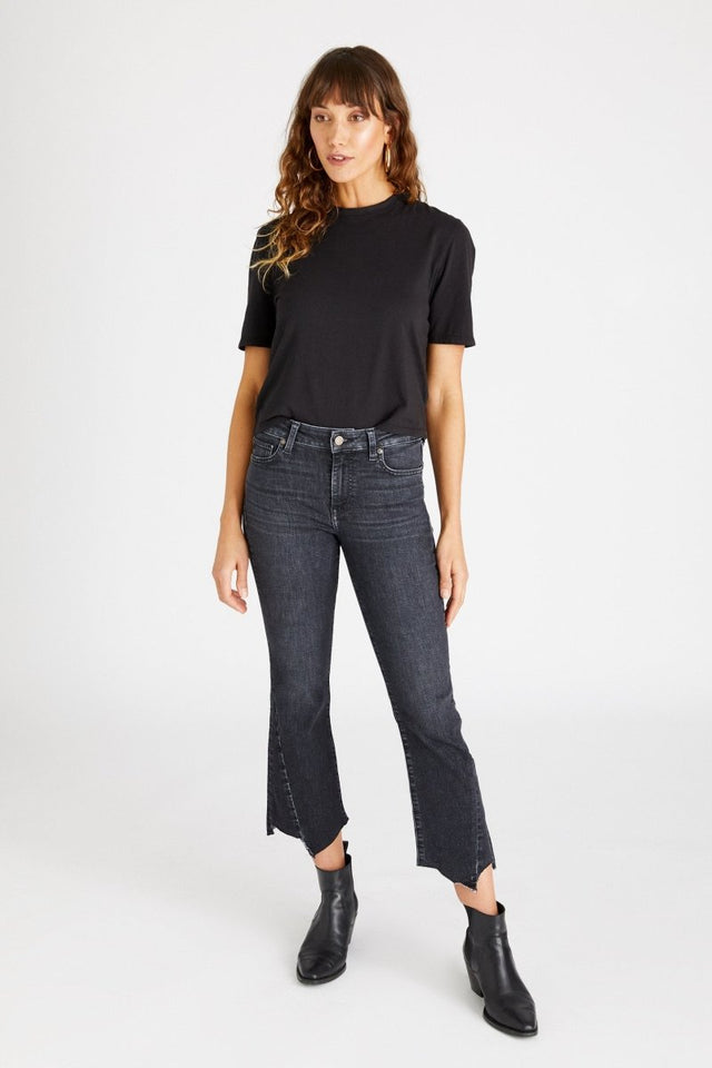 Micki Crop Flare in Dark Pool - Veneka-Sustainable-Ethical-Bottoms-Etica Denim Drop Ship