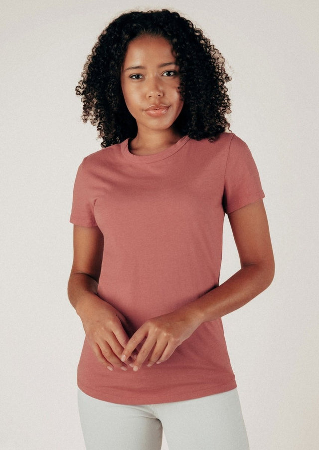 Monroe Crew Neck Tee in Clay - Veneka-Sustainable-Ethical-Tops-Graceful District Drop Ship