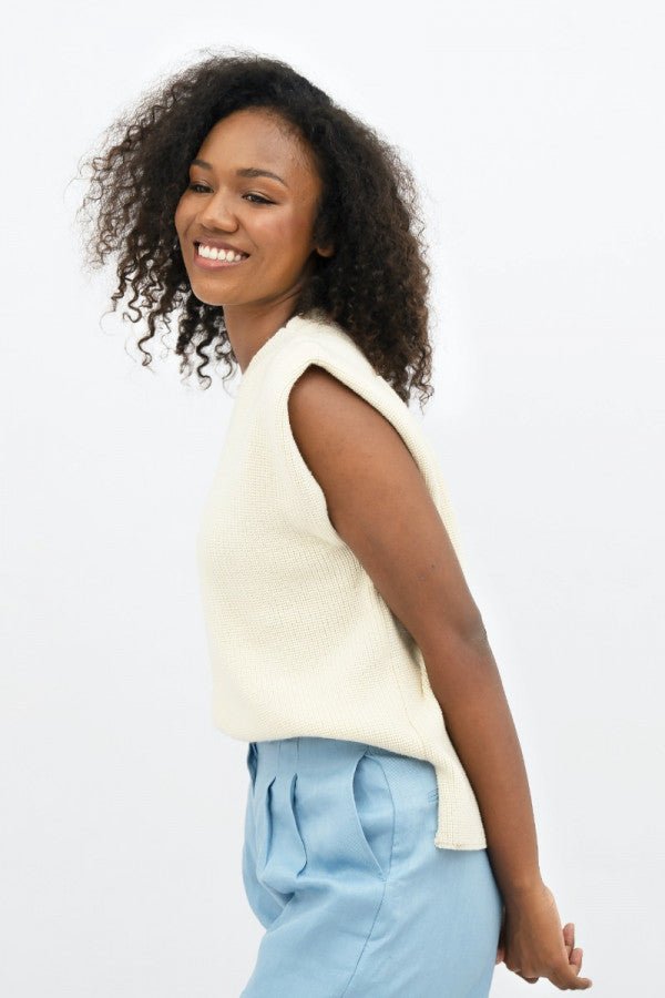 Napoli NAP High Neck Knitted Top in Porcelain - Veneka-Sustainable-Ethical-Tops-1 People Drop Ship