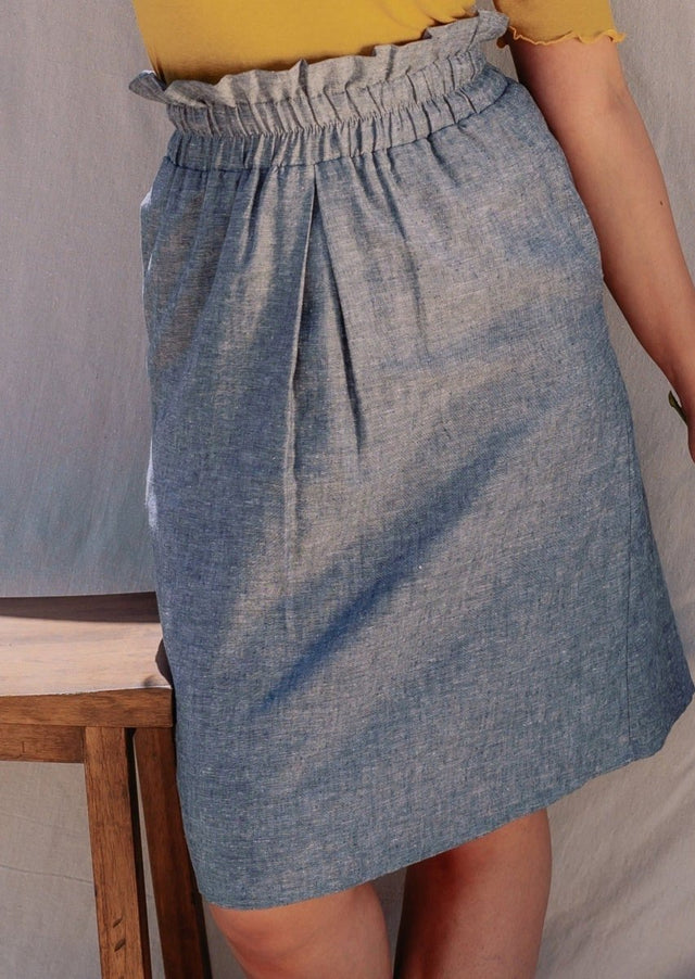 Nora Paperbag Midi Hemp Skirt in Grey - Veneka-Sustainable-Ethical-Bottoms-Valani Drop Ship