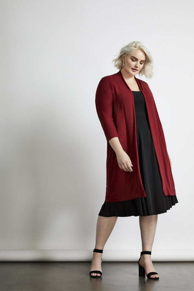 Oki Relaxed Cardi in Cranberry - Veneka-Sustainable-Ethical-Jackets-Hours Drop Ship
