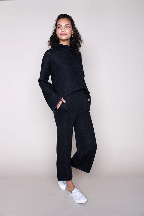 Olivia Crop Knit Pants in Black - Veneka-Sustainable-Ethical-Bottoms-Indigenous Drop Ship