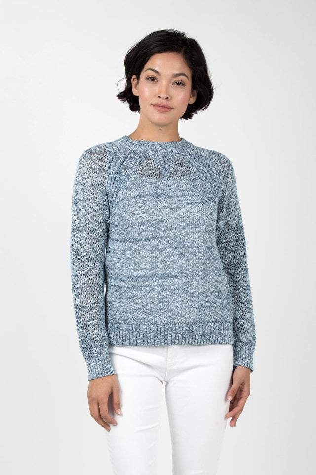 Open Knit Crew Neck in Blue - Veneka-Sustainable-Ethical-Tops-Indigenous Drop Ship