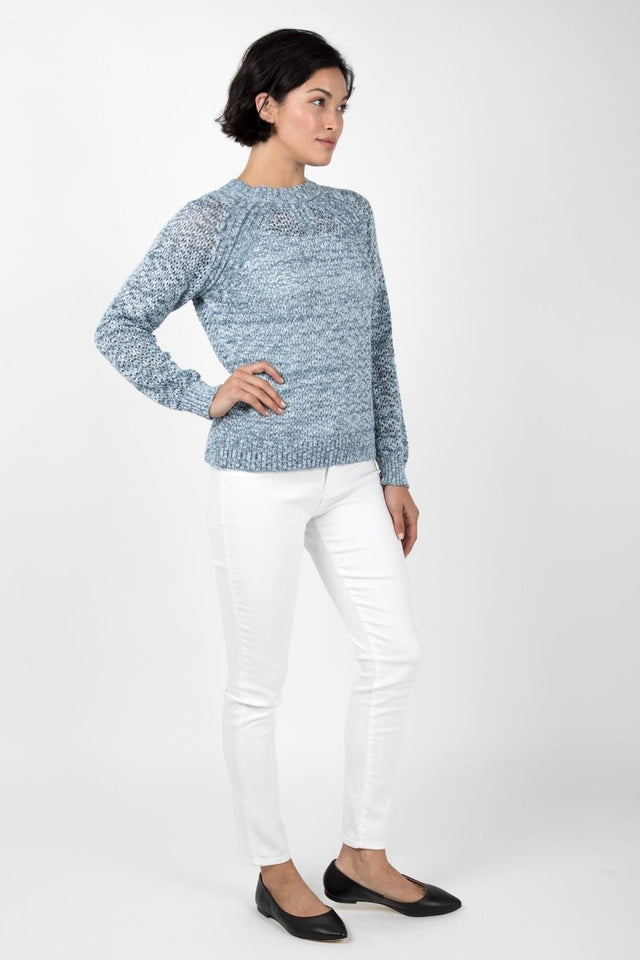 Open Knit Crew Neck in Blue - Veneka-Sustainable-Ethical-Tops-Indigenous Drop Ship