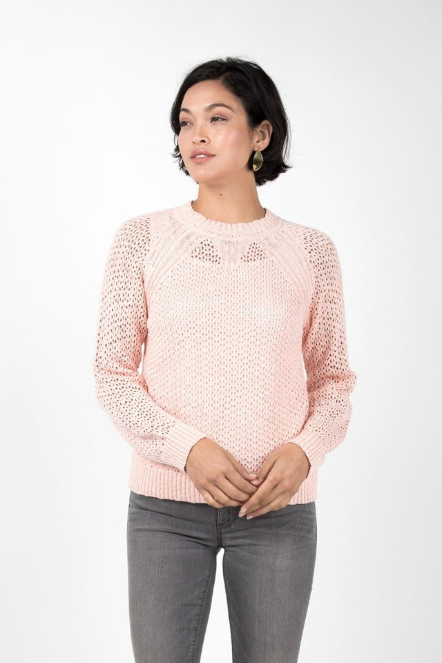 Open Knit Crew Neck in Peach - Veneka-Sustainable-Ethical-Tops-Indigenous Drop Ship