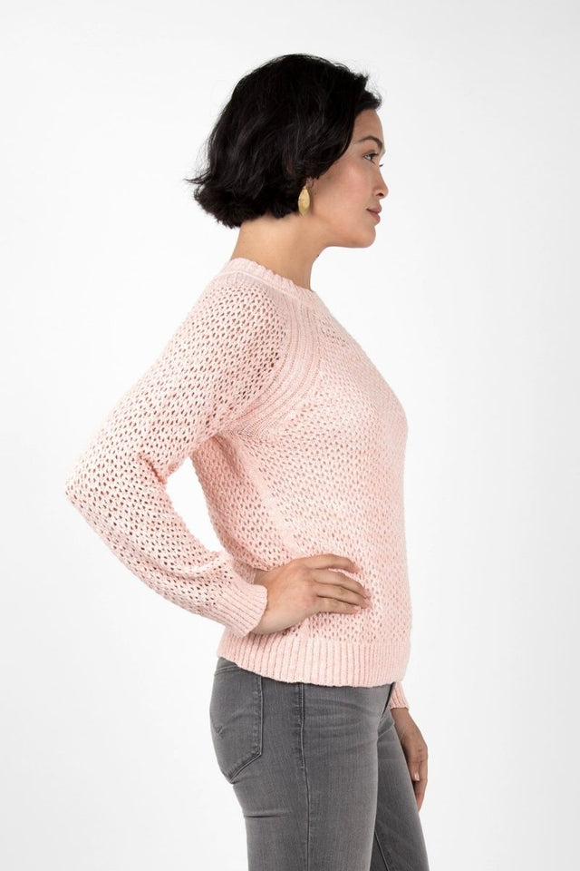 Open Knit Crew Neck in Peach - Veneka-Sustainable-Ethical-Tops-Indigenous Drop Ship