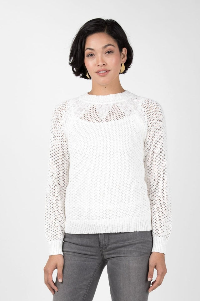 Open Knit Crew Neck in White - Veneka-Sustainable-Ethical-Tops-Indigenous Drop Ship