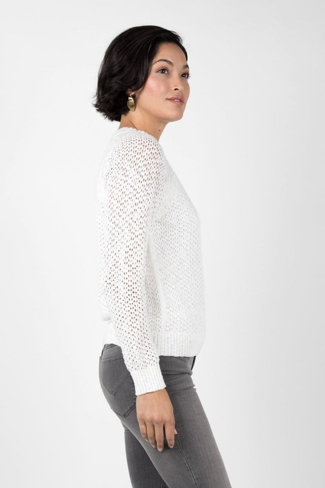 Open Knit Crew Neck in White - Veneka-Sustainable-Ethical-Tops-Indigenous Drop Ship