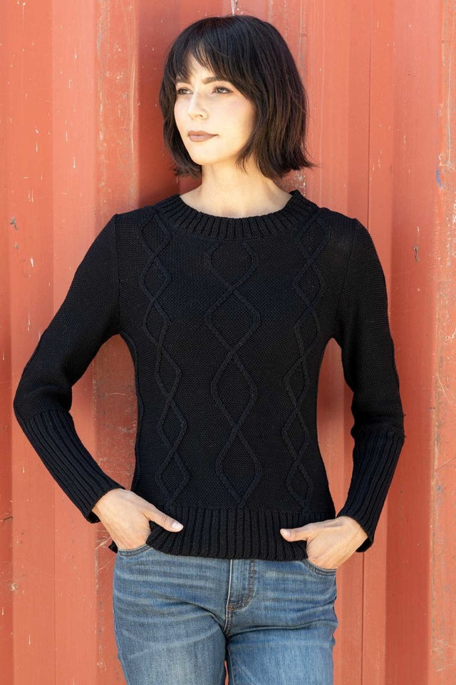 Organic Cotton Cable Pullover in Black - Veneka-Sustainable-Ethical-Tops-Indigenous Drop Ship