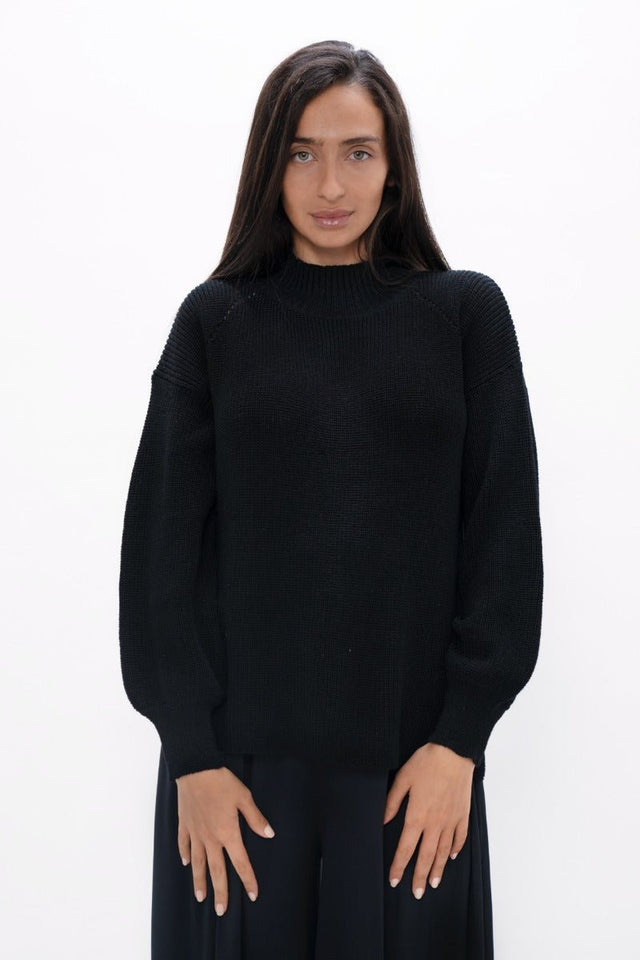 Ottawa YOW High Neck Sweater in Licorice - Veneka-Sustainable-Ethical-Tops-1 People Drop Ship