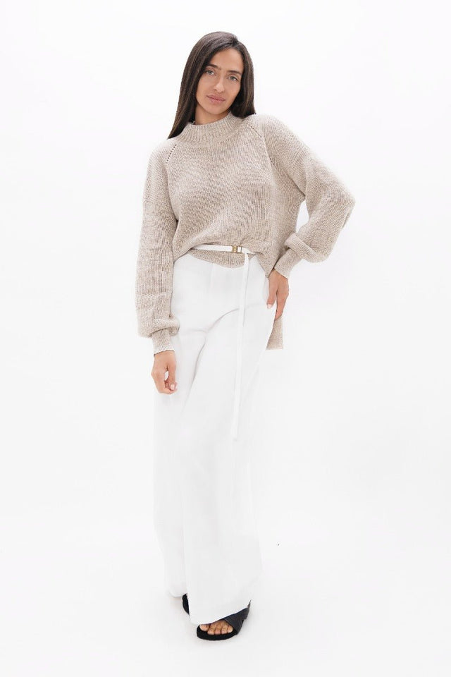 Ottawa YOW High Neck Sweater in Sand Marl - Veneka-Sustainable-Ethical-Tops-1 People Drop Ship