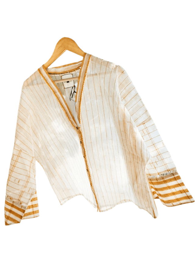 Oversize Yukata Shirt in Caramel Stripe - Veneka-Sustainable-Ethical-Tops-Em & Shi Drop Ship