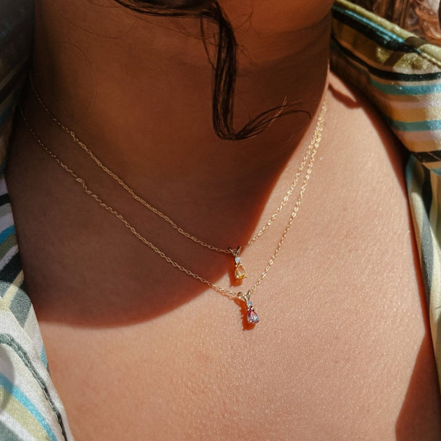 Pear Drop Gemstone and Diamond Necklace - Veneka-Sustainable-Ethical-Necklace-Nunchi Drop Ship